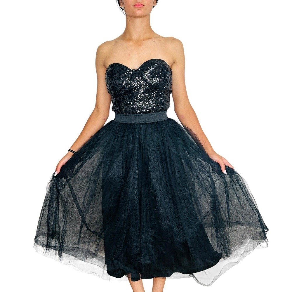 Rare London Strapless Babydoll Sequin Dress 4 Fairy HOCO Whimsigoth Corset NEW